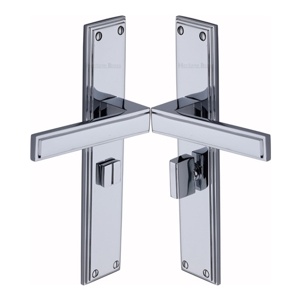 ATL6730-PC � Bathroom [57mm] � Polished Chrome � Heritage Brass Atlantis Long Backplate Art Deco Levers On Backplates