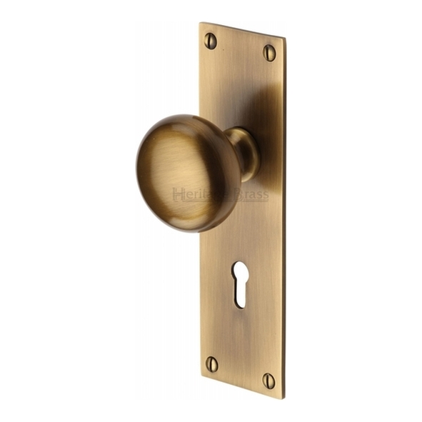 BAL8500-AT • Standard Lock [57mm] • Antique Brass • Heritage Brass Balmoral Mortice Knobs On Backplates