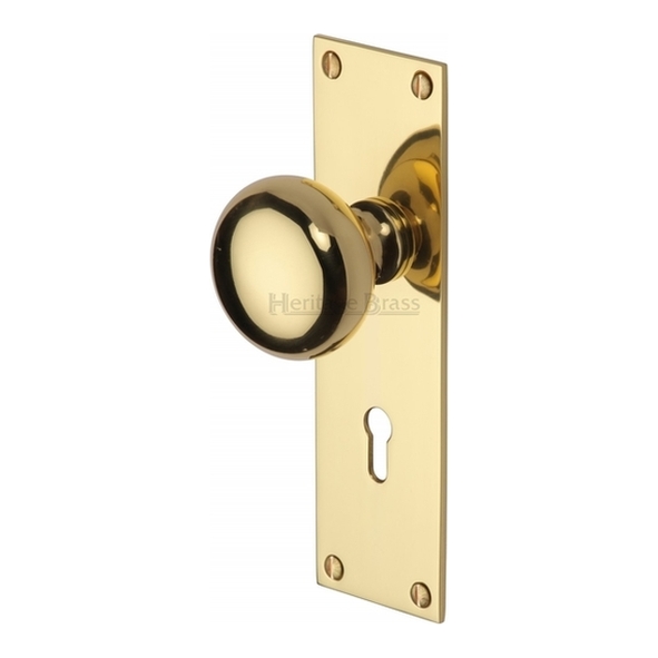 BAL8500-PB • Standard Lock [57mm] • Polished Brass • Heritage Brass Balmoral Mortice Knobs On Backplates