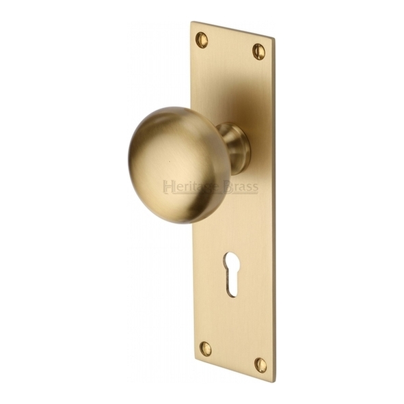 BAL8500-SB  Standard Lock [57mm]  Satin Brass  Heritage Brass Balmoral Mortice Knobs On Backplates