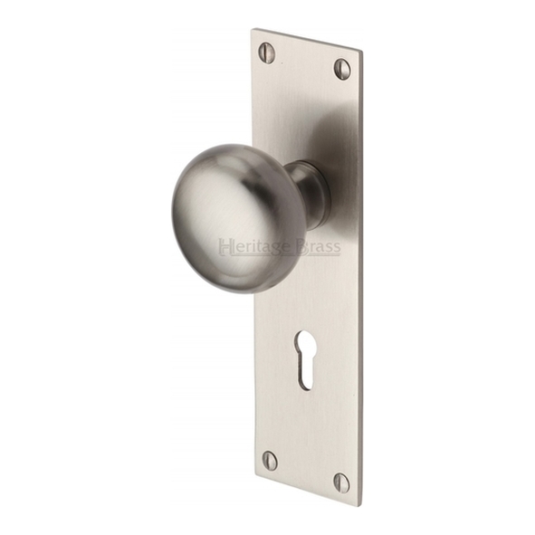 BAL8500-SN • Standard Lock [57mm] • Satin Nickel • Heritage Brass Balmoral Mortice Knobs On Backplates