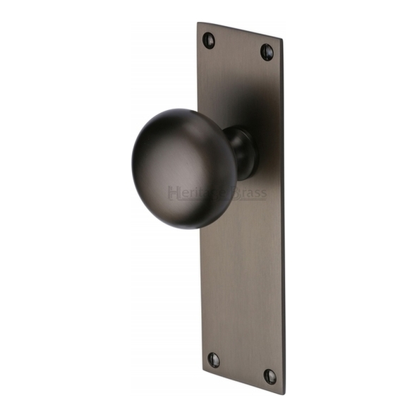 BAL8510-MB • Long Plate Latch • Matt Bronze • Heritage Brass Balmoral Mortice Knobs On Backplates