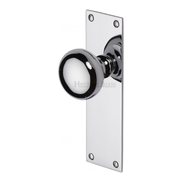 BAL8510-PC • Long Plate Latch • Polished Chrome • Heritage Brass Balmoral Mortice Knobs On Backplates