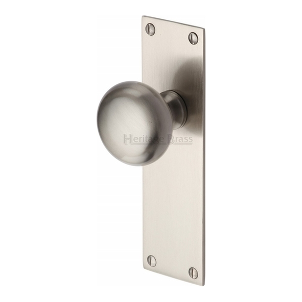 BAL8510-SN • Long Plate Latch • Satin Nickel • Heritage Brass Balmoral Mortice Knobs On Backplates