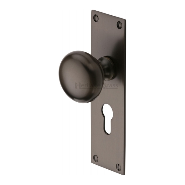 BAL8548-MB • Euro Cylinder [47.5mm] • Matt Bronze • Heritage Brass Balmoral Mortice Knobs On Backplates