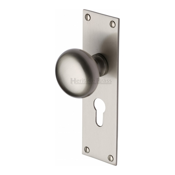 BAL8548-SN • Euro Cylinder [47.5mm] • Satin Nickel • Heritage Brass Balmoral Mortice Knobs On Backplates