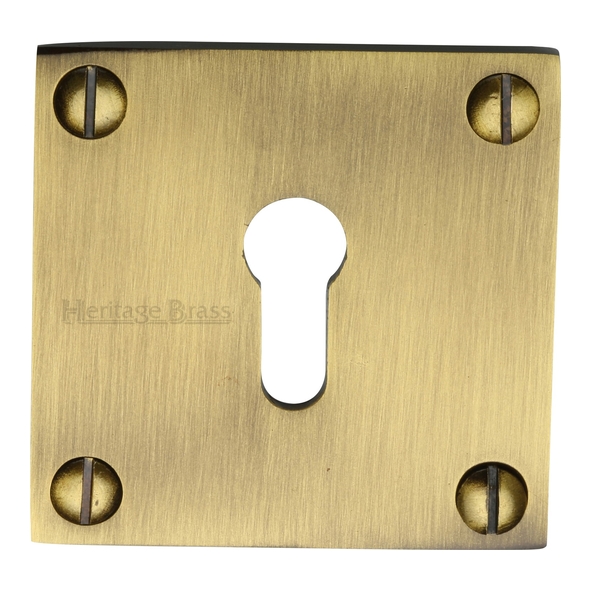 BAU1556-AT • Antique Brass • Heritage Brass Bauhaus Square Mortice Key Escutcheon
