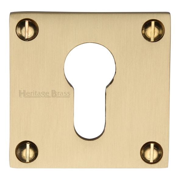 BAU1558-SB • Satin Brass • Heritage Brass Bauhaus Square Euro Cylinder Escutcheon