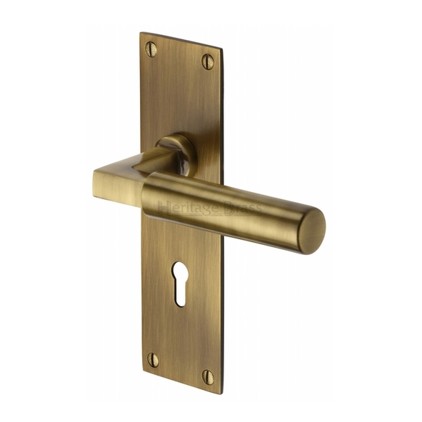 BAU7300-AT • Standard Lock [57mm] • Antique Brass • Heritage Brass Bauhaus Levers On Backplates