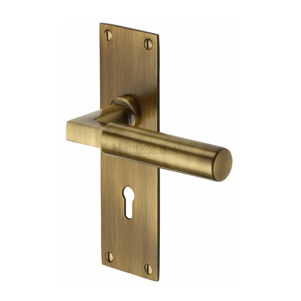 BAU7300-AT  Standard Lock [57mm]  Antique Brass  Heritage Brass Bauhaus Levers On Backplates