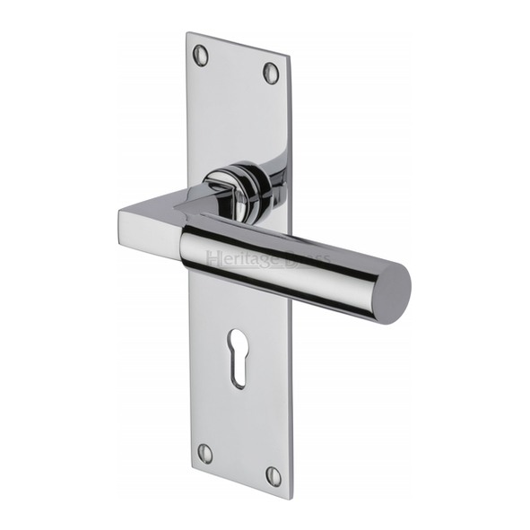 BAU7300-PC • Standard Lock [57mm] • Polished Chrome • Heritage Brass Bauhaus Levers On Backplates