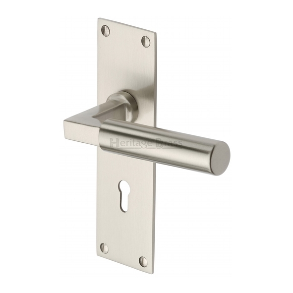 BAU7300-SN • Standard Lock [57mm] • Satin Nickel • Heritage Brass Bauhaus Levers On Backplates