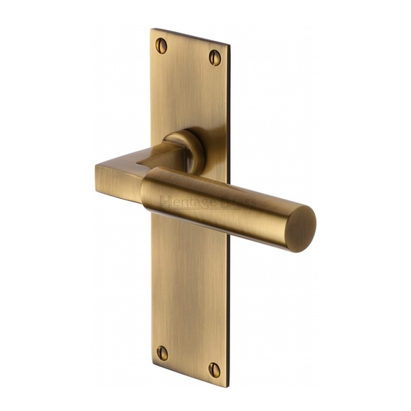 BAU7310-AT • Long Plate Latch • Antique Brass • Heritage Brass Bauhaus Levers On Backplates