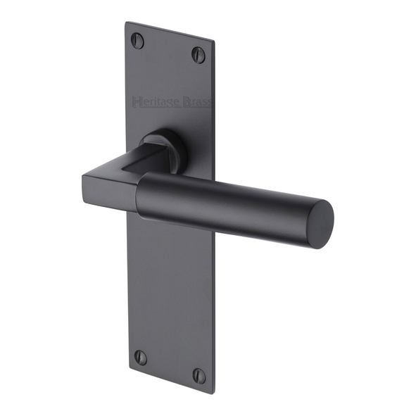 BAU7310-BKMT • Long Plate Latch • Matt Black • Heritage Brass Bauhaus Levers On Backplates