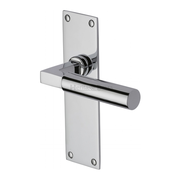 BAU7310-PC • Long Plate Latch • Polished Chrome • Heritage Brass Bauhaus Levers On Backplates