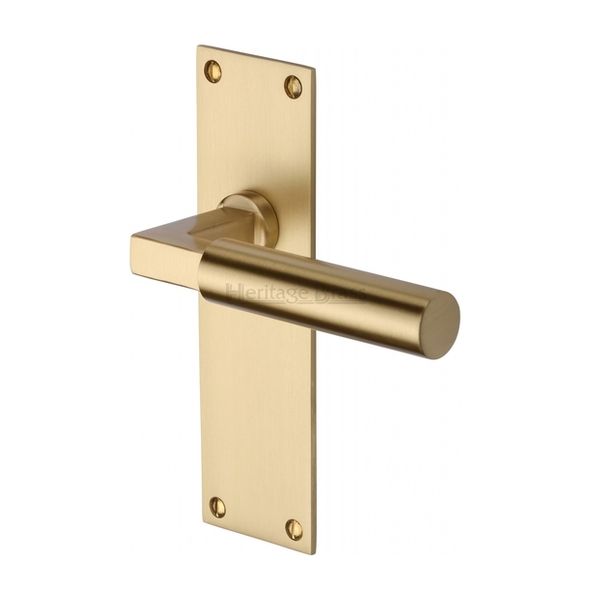 BAU7310-SB  Long Plate Latch  Satin Brass  Heritage Brass Bauhaus Levers On Backplates