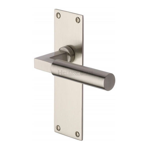 BAU7310-SN • Long Plate Latch • Satin Nickel • Heritage Brass Bauhaus Levers On Backplates