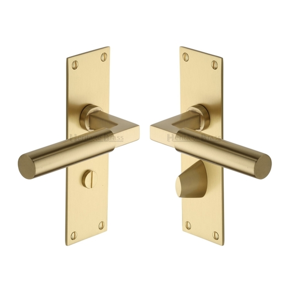 BAU7330-SB • Bathroom [57mm] • Satin Brass • Heritage Brass Bauhaus Levers On Backplates