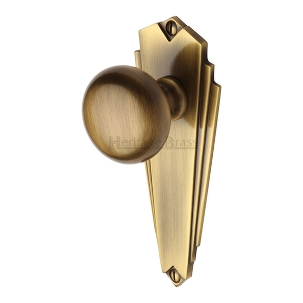 BR1810-AT • Long Plate Latch • Antique Brass • Heritage Brass Broadway Mortice Knobs On Backplates