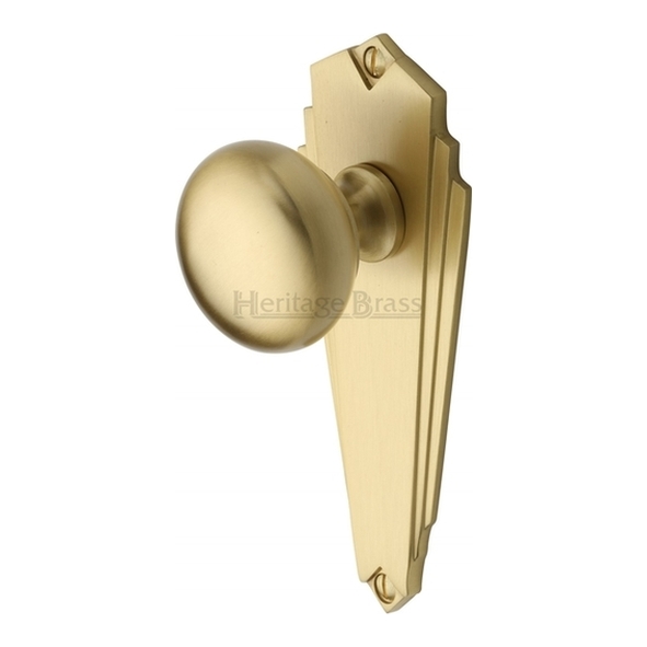 BR1810-SB  Long Plate Latch  Satin Brass  Heritage Brass Broadway Mortice Knobs On Backplates