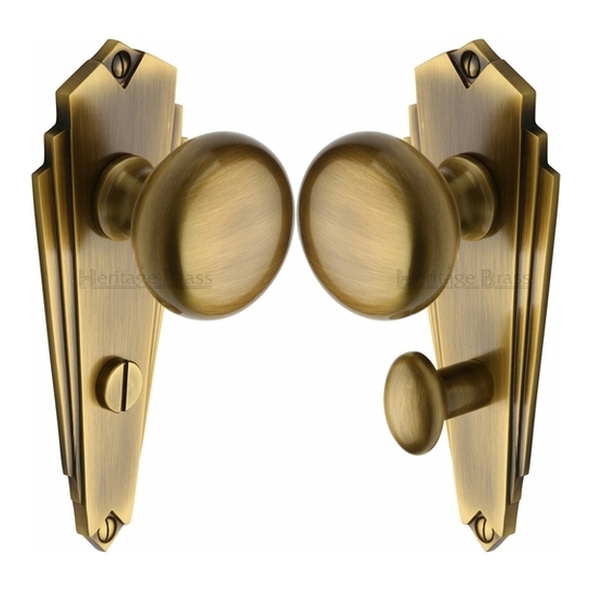 BR1830-AT • Bathroom [57mm] • Antique Brass • Heritage Brass Broadway Mortice Knobs On Backplates