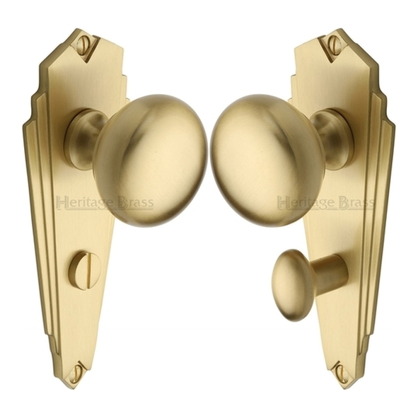 BR1830-SB • Bathroom [57mm] • Satin Brass • Heritage Brass Broadway Mortice Knobs On Backplates