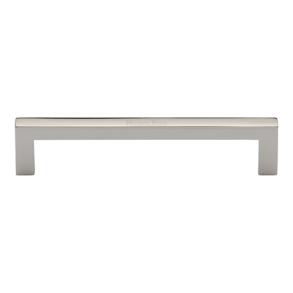 C0339 128-PNF  128 x 138 x 30mm  Polished Nickel  Heritage Brass City Cabinet Pull Handle