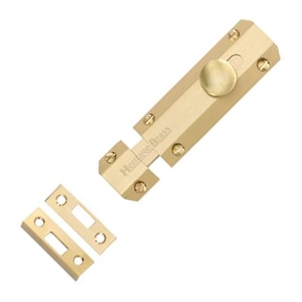 C1685 4-SB • 102 x 36mm • Satin Brass • Heritage Brass Universal Slide Action Surface Bolt