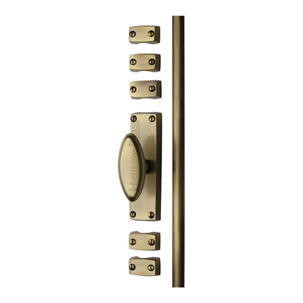 C1688-AT • 2500mm • Antique Brass • Heritage Brass Surface Espagnolette With Large Knob Handle