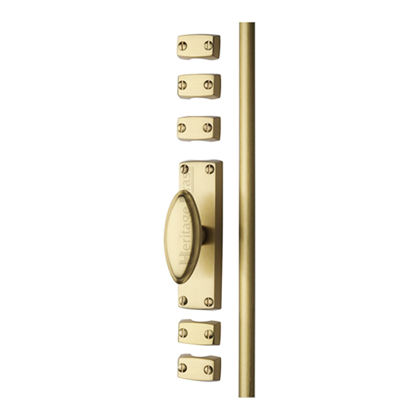 C1688-SB  2500mm  Satin Brass  Heritage Brass Surface Espagnolette With Large Knob Handle