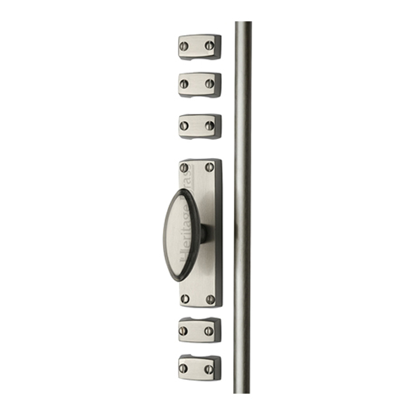 C1688-SN  2500mm  Satin Nickel  Heritage Brass Surface Espagnolette With Large Knob Handle