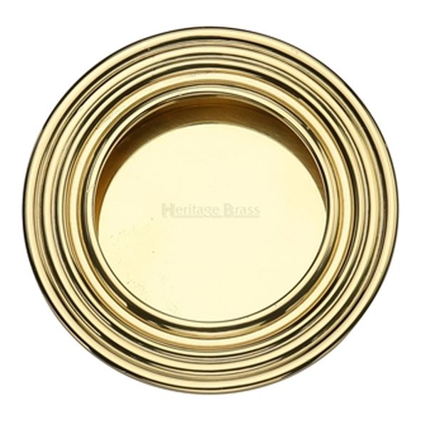 C1837-PB • 63mm Ø • Polished Brass • Heritage Brass Glue Fix Round Reeded Flush Pull