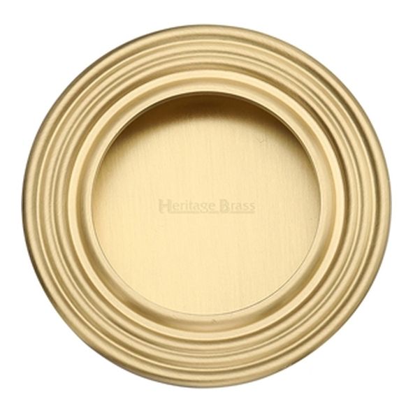 C1837-SB  63mm   Satin Brass  Heritage Brass Glue Fix Round Reeded Flush Pull