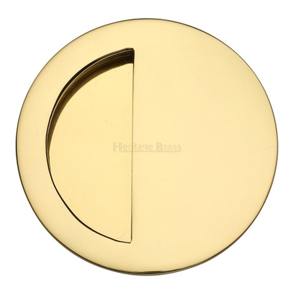 C1845-PB • 89mm Ø • Polished Brass • Heritage Brass Glue Fix Round Moon Flush Pull