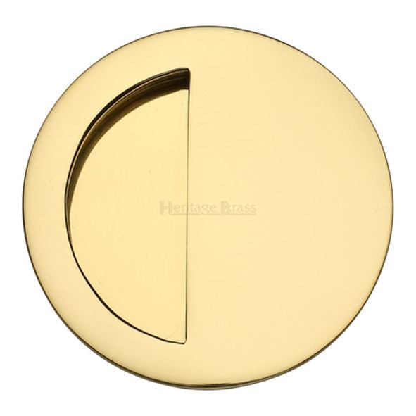 C1845-PB  89mm   Polished Brass  Heritage Brass Glue Fix Round Moon Flush Pull