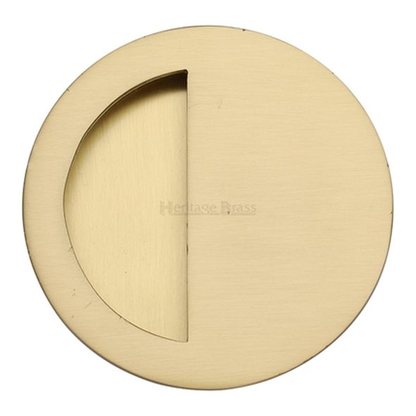 C1845-SB  89mm   Satin Brass  Heritage Brass Glue Fix Round Moon Flush Pull