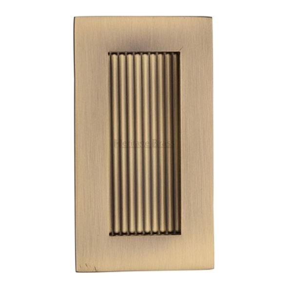 C1865 105-AT • 105 x 58mm • Antique Brass • Heritage Brass Glue & Pin Fix Reeded Rectangular Flush Pull