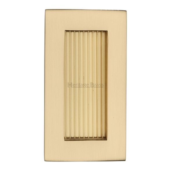 C1865 105-SB  105 x 58mm  Satin Brass  Heritage Brass Glue & Pin Fix Reeded Rectangular Flush Pull