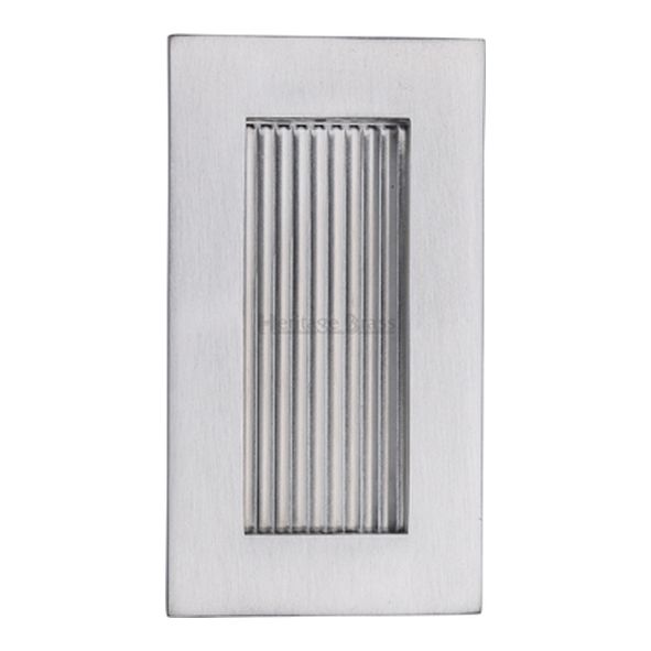 C1865 105-SC • 105 x 58mm • Satin Chrome • Heritage Brass Glue & Pin Fix Reeded Rectangular Flush Pull