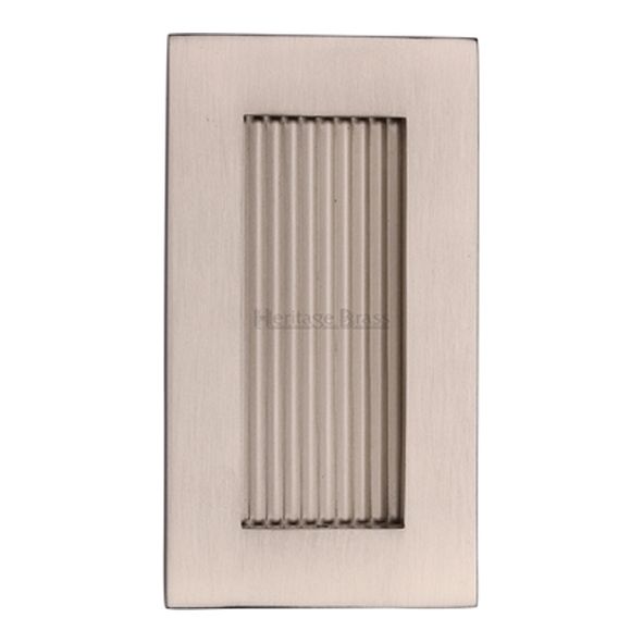 C1865 105-SN  105 x 58mm  Satin Nickel  Heritage Brass Glue & Pin Fix Reeded Rectangular Flush Pull