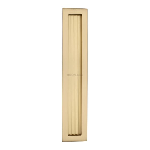 C1865 300-SB  300 x 58mm  Satin Brass  Heritage Brass Glue & Pin Fix Reeded Rectangular Flush Pull