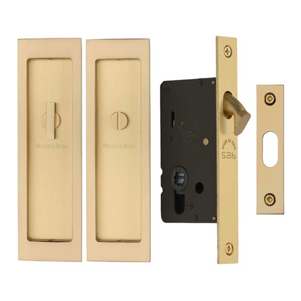 C1877-SB • For 35 to 52mm Door • Satin Brass •  Sliding Bathroom Lock Set With Rectangular Fittings