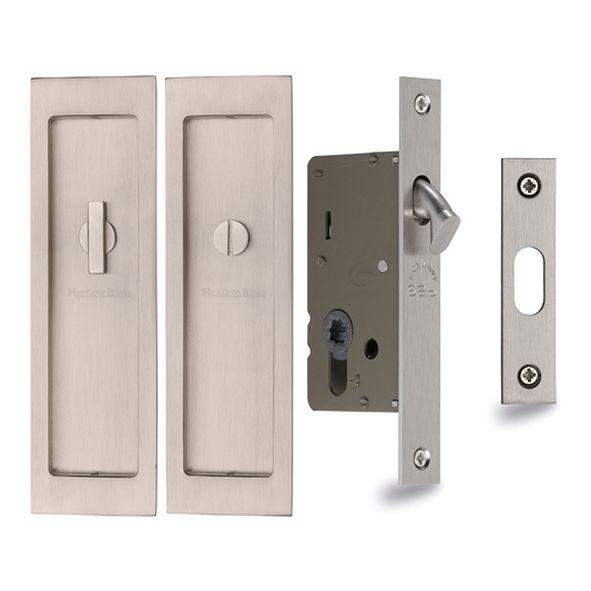 C1877-SN • For 35 to 52mm Door • Satin Nickel •  Sliding Bathroom Lock Set With Rectangular Fittings