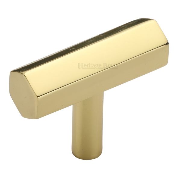 C2235-PB  41 x 13 x 08 x 35mm  Polished Brass  Heritage Brass Hexagon T-Bar Cabinet Knob