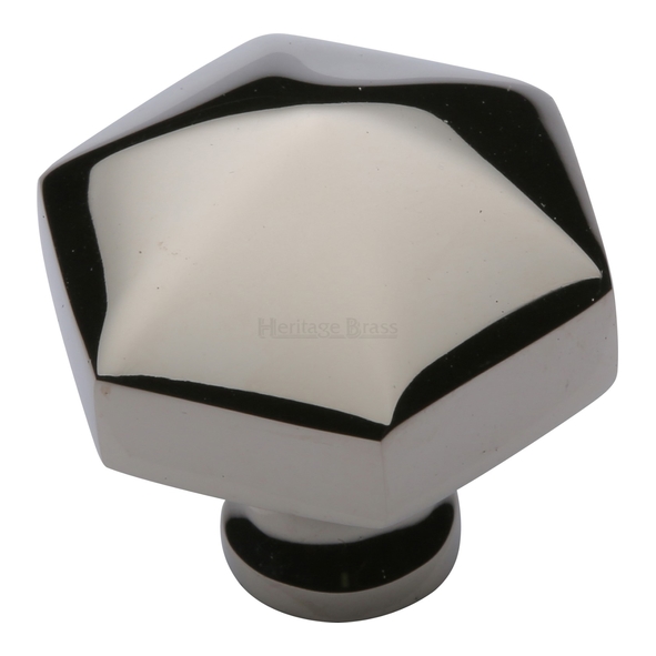 C2238-PNF  32 x 15 x 34mm  Polished Nickel  Heritage Brass Hexagonal Cabinet Knob