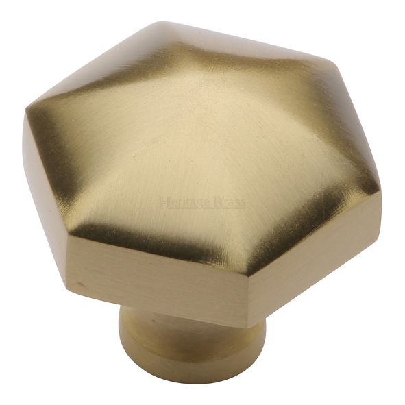 C2238-SB  32 x 15 x 34mm  Satin Brass  Heritage Brass Hexagonal Cabinet Knob