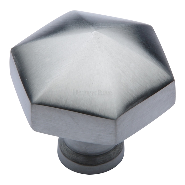 C2238-SC  32 x 15 x 34mm  Satin Chrome  Heritage Brass Hexagonal Cabinet Knob