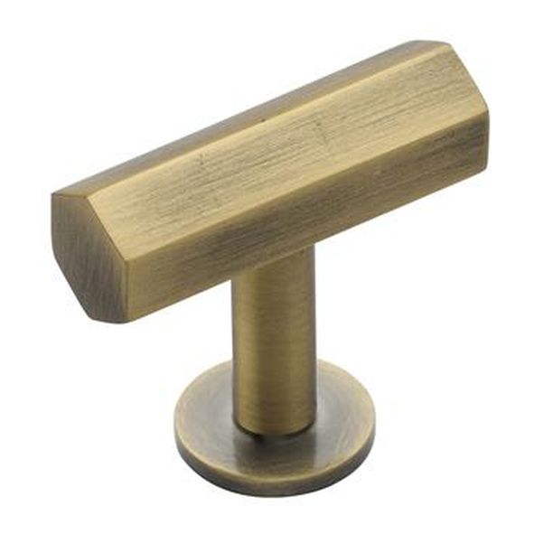 C2239-AT • 41 x 13 x 16 x 37mm • Antique Brass • Heritage Brass Hexagon T-Bar On Rose Cabinet Knob