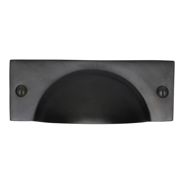 C2762-BKMT • 112 x 42 x 21mm • Matt Black • Heritage Brass Face Fix Square Plate Cup Handle