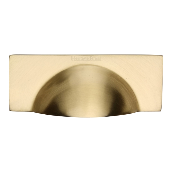 C2764-SB • 57 c/c x 112 x 42 x 21mm • Satin Brass • Heritage Brass Concealed Fix Square Plate Cup Handle